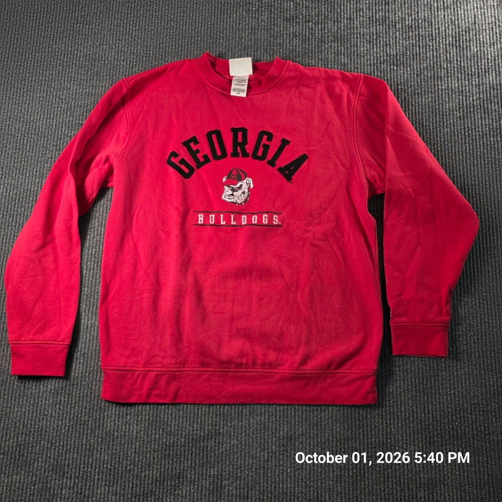 Champion Georgia Bulldogs Sweatshirt Mens Medium Red Crewneck Embroidered NCAA